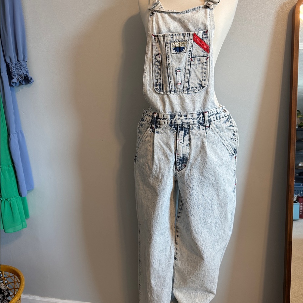 UNIONBAY Acid Wash Denim Overalls with Red Tag